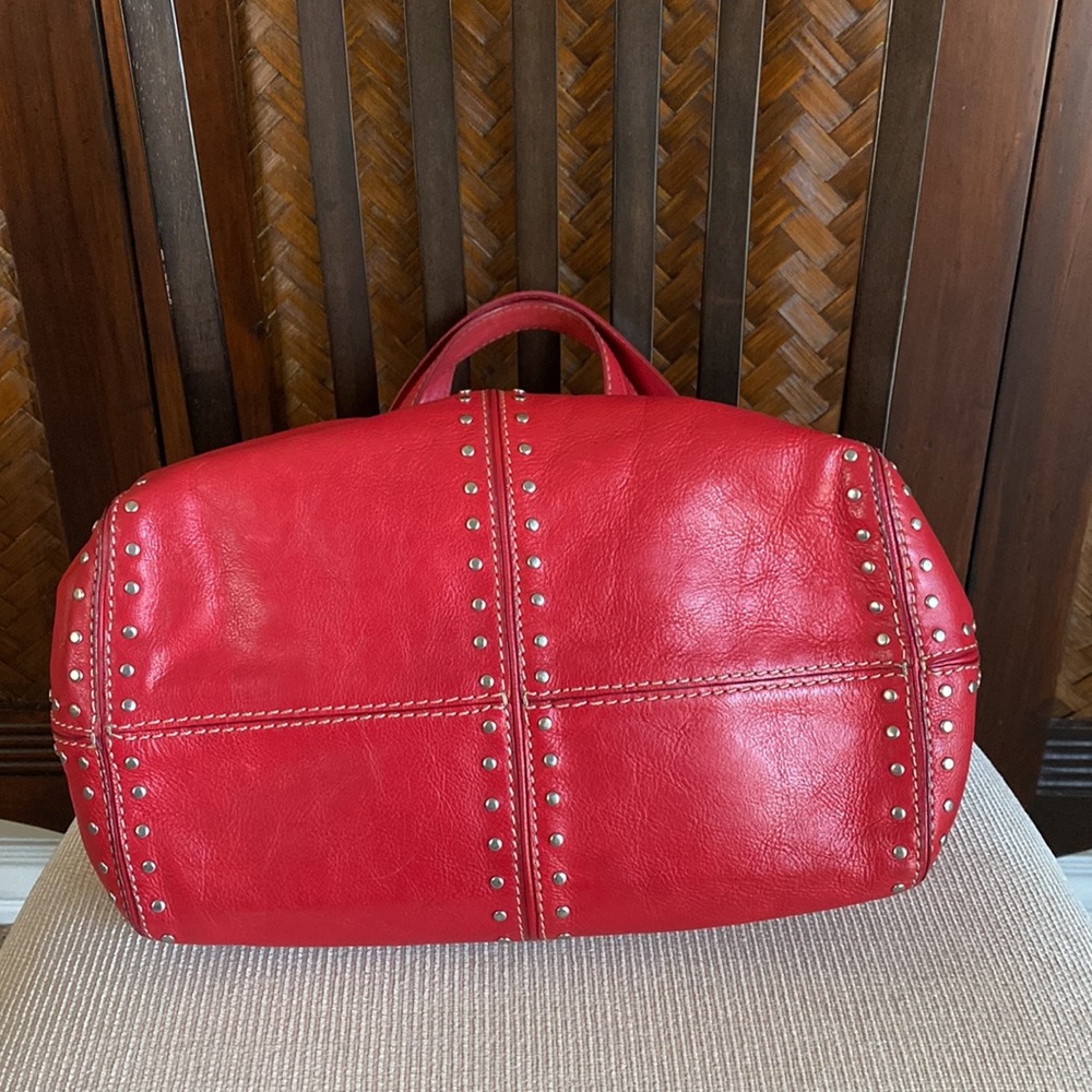 MICHAEL KORS - Red Pebble Leather Studded Handbag - Picture 5 of 10